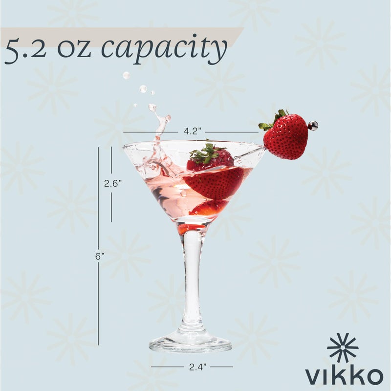 Vikko Martini Glasses Set of 6, 5.2 Ounce Cocktail Glasses with Stem, Elegant Cosmopolitan Glasses for Martinis and Cockatails, Dishwasher Safe, Durable Manhatten Glasses - Image 3